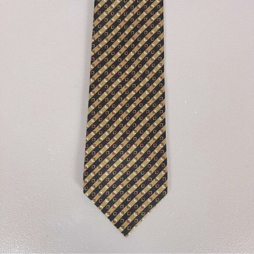 GIORGIO ARMANI MENS SILK TIE GREEN BLACK WITH DESIGN